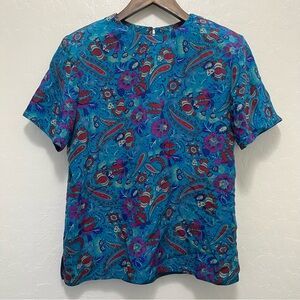 Vtg Jack Mulqueen Silk Blouse Sz S Paisley Floral